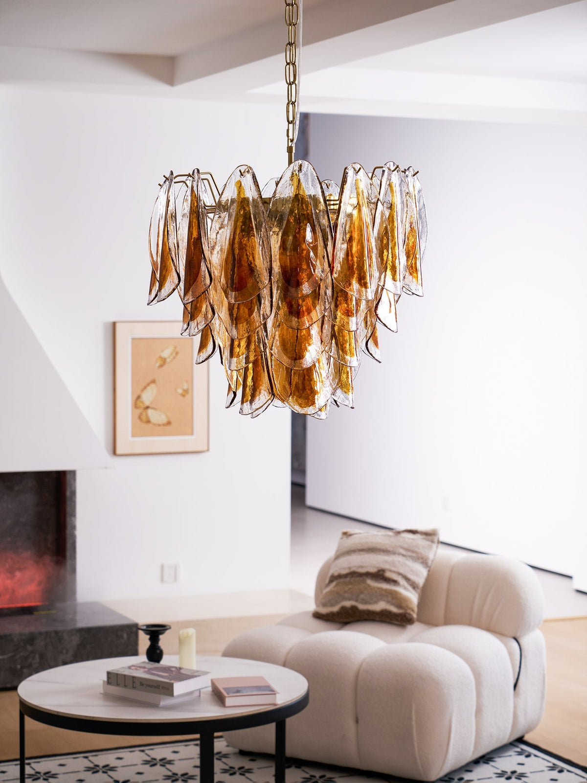 Lioraora lampadario foglia ambra vetro Stratificato Calore organico
