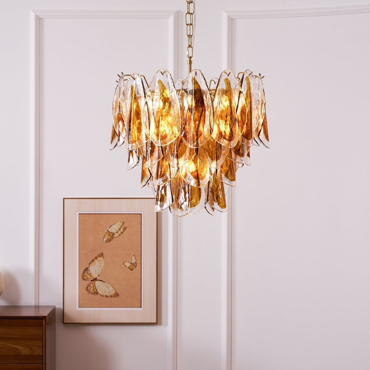 Lioraora lampadario foglia ambra vetro Stratificato Calore organico
