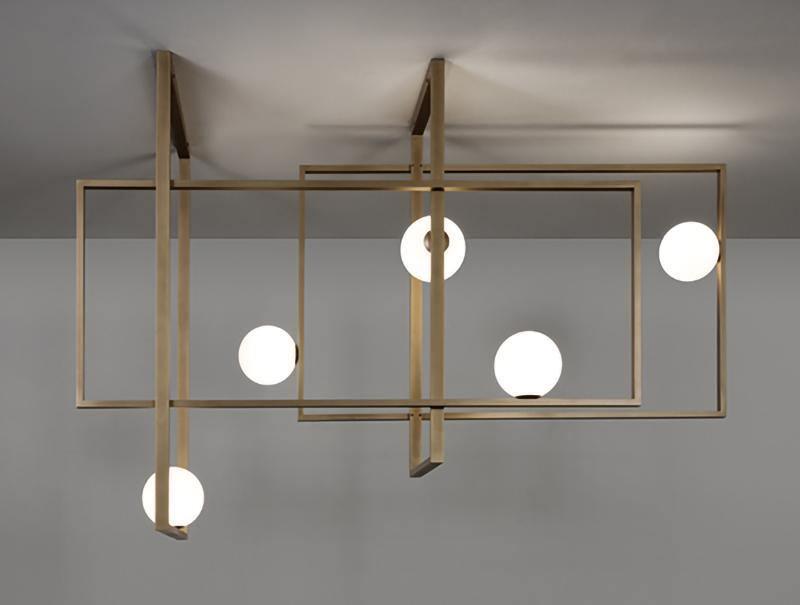 Veliiel lampadario Mondrian Geometrico in vetro e ottone moderno