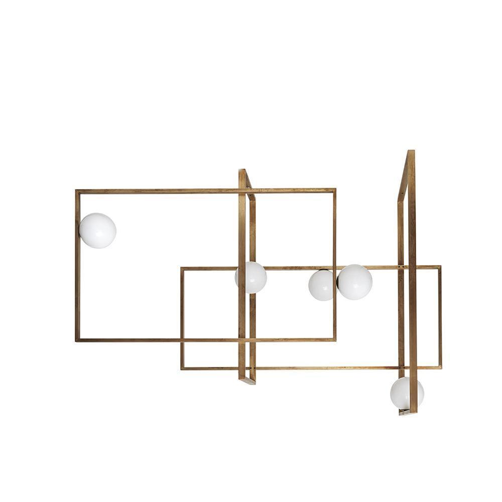 Veliiel lampadario Mondrian Geometrico in vetro e ottone moderno