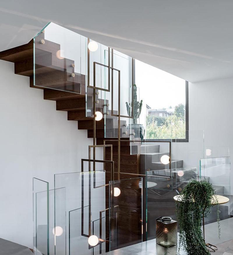Veliiel lampadario Mondrian Geometrico in vetro e ottone moderno
