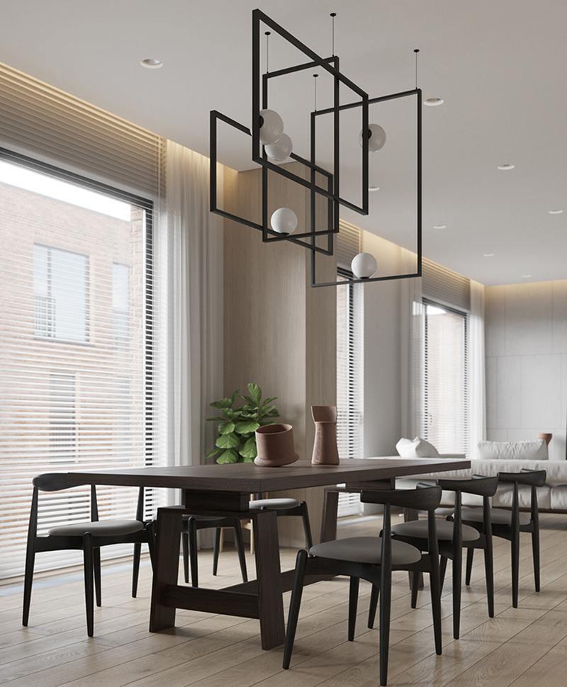Veliiel lampadario Mondrian Geometrico in vetro e ottone moderno