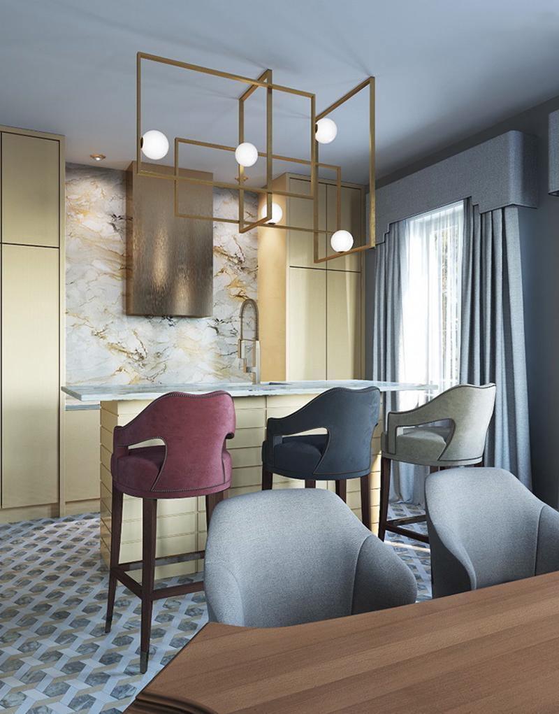 Veliiel lampadario Mondrian Geometrico in vetro e ottone moderno