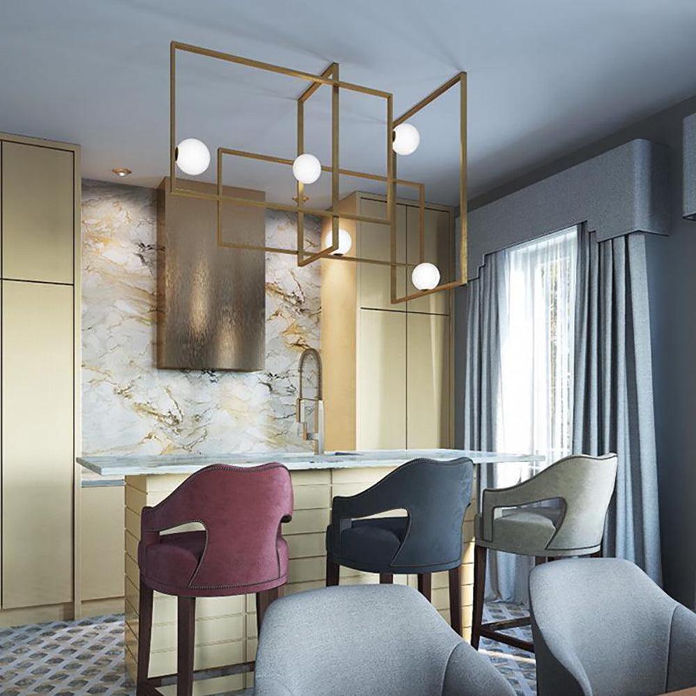Veliiel lampadario Mondrian Geometrico in vetro e ottone moderno