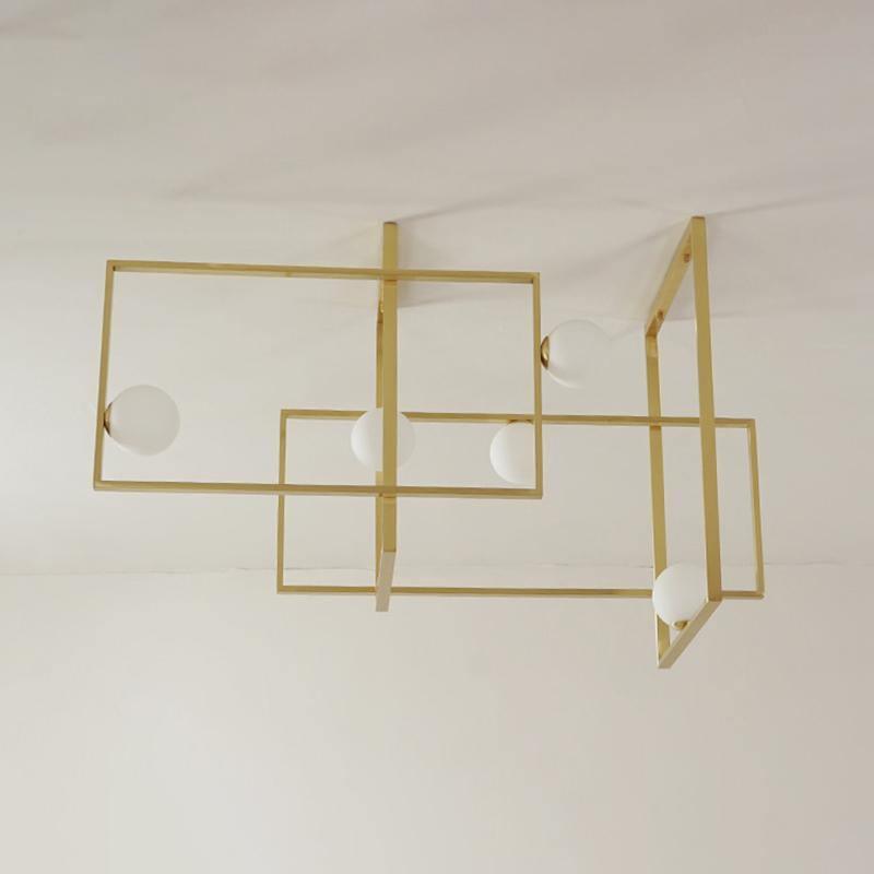Veliiel lampadario Mondrian Geometrico in vetro e ottone moderno