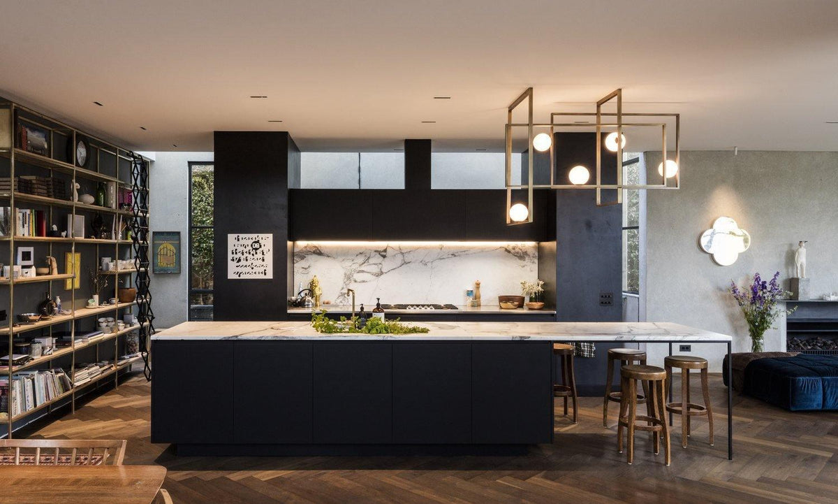 Veliiel lampadario Mondrian Geometrico in vetro e ottone moderno