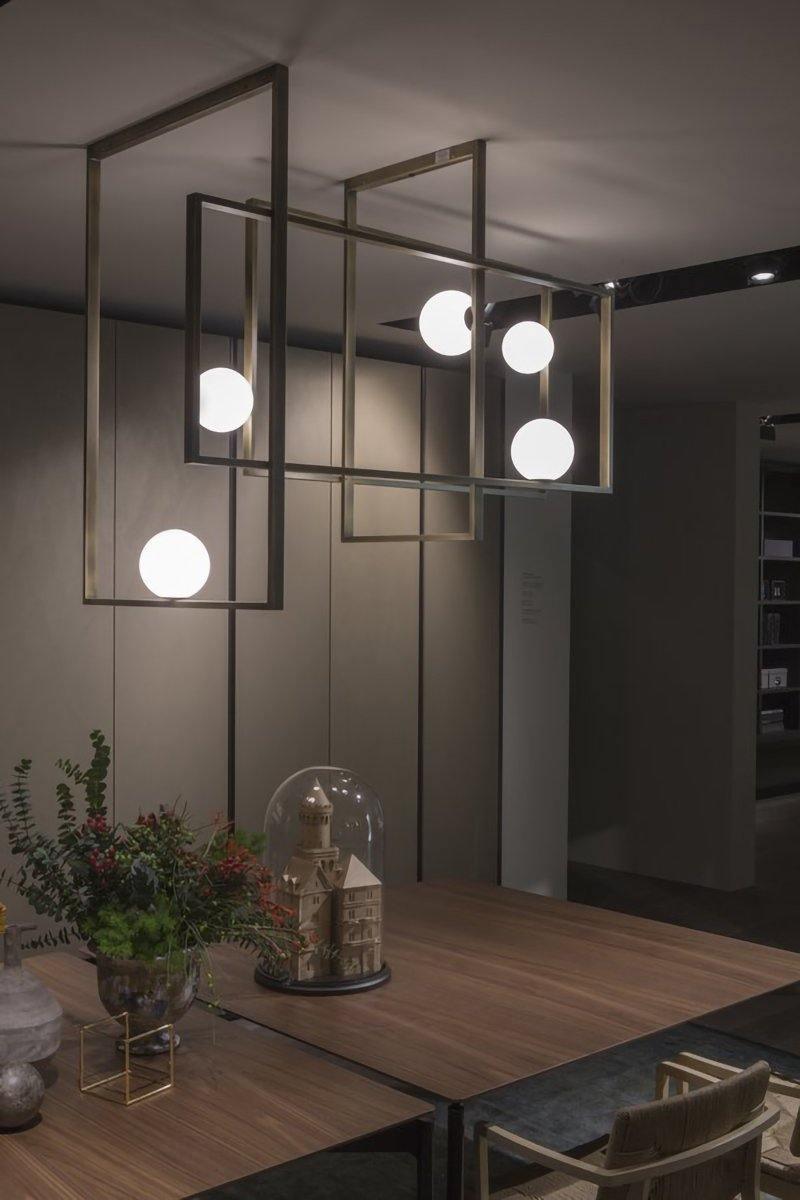 Veliiel lampadario Mondrian Geometrico in vetro e ottone moderno