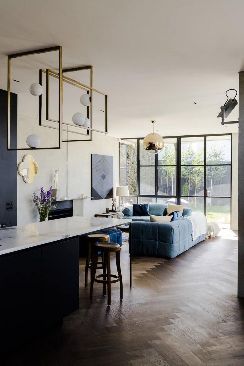 Veliiel lampadario Mondrian Geometrico in vetro e ottone moderno