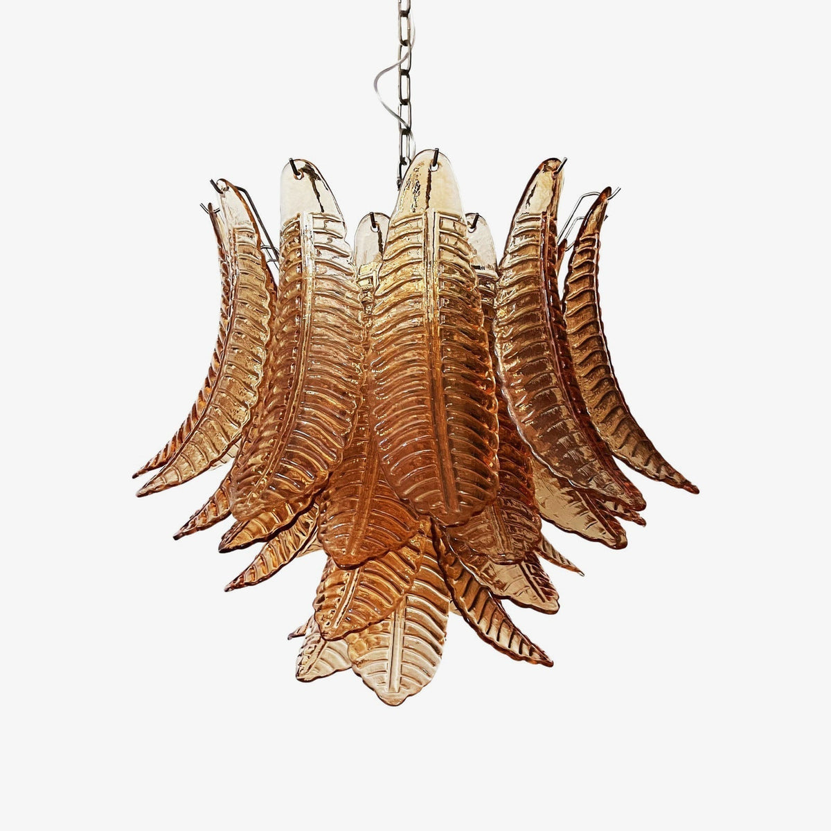 Lioreelle lampadario Foglie in vetro Ambrato Stratificato Eleganza Veneziana