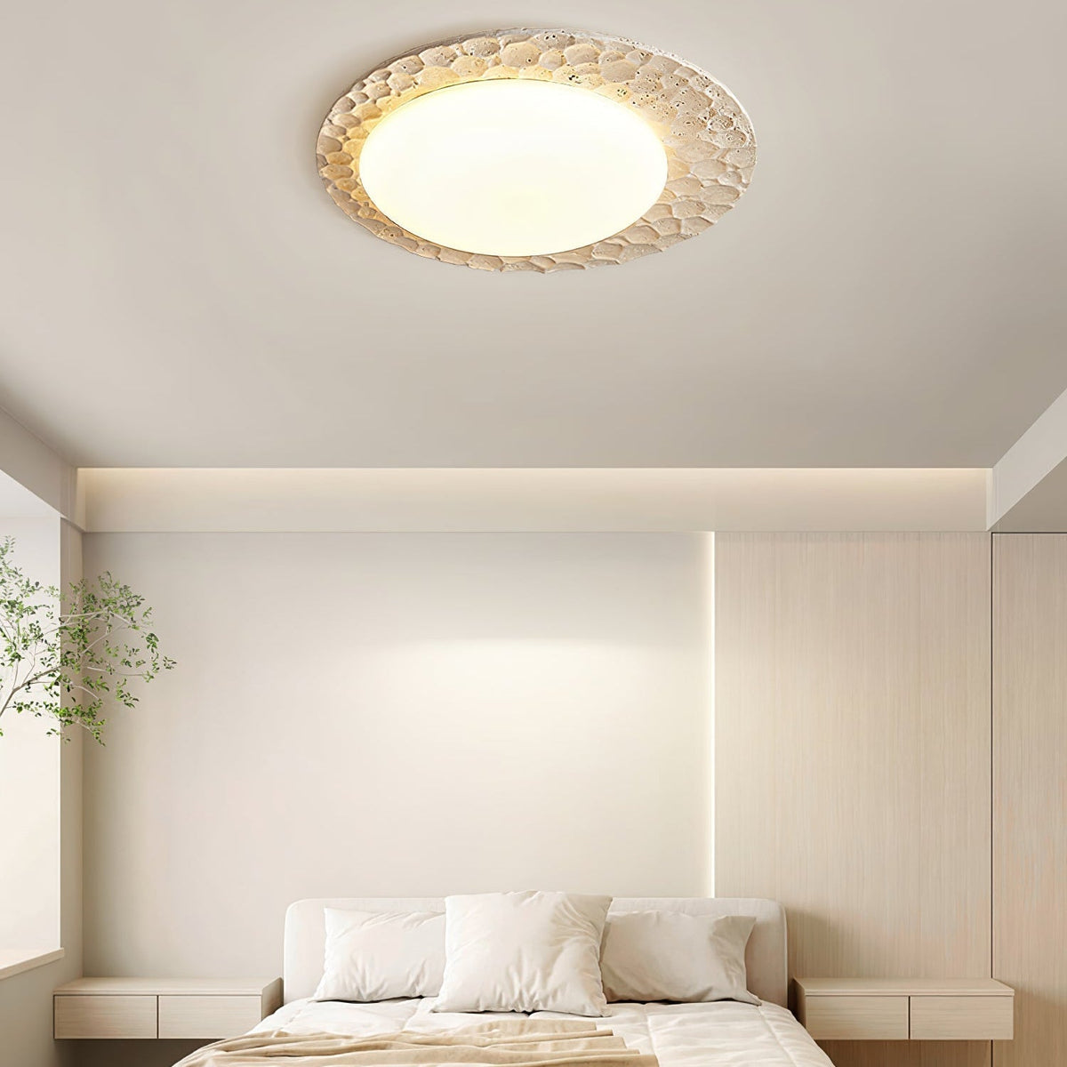 Lampada da soffitto in travertino giallo organico