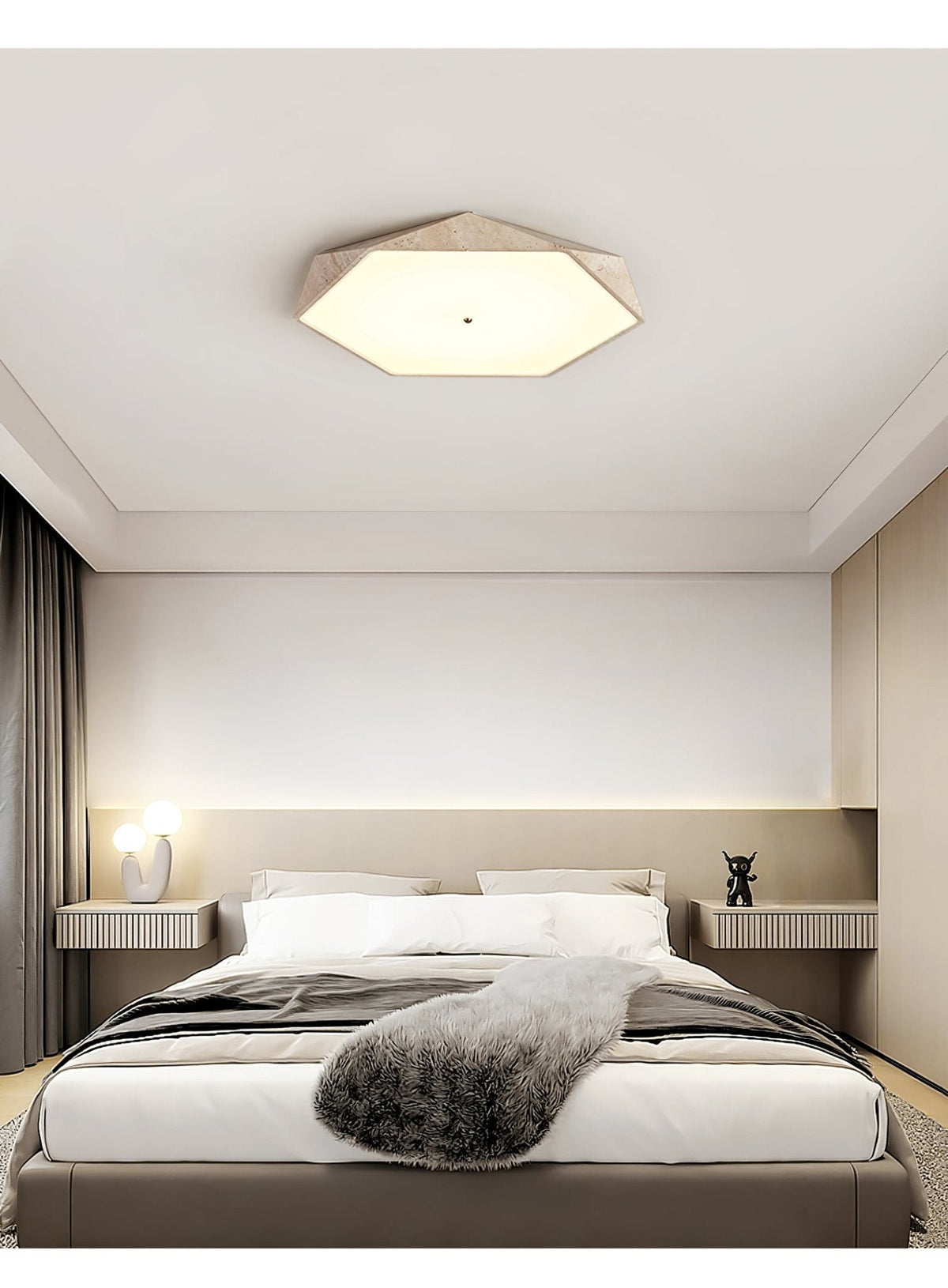 Hexagonal lampada da soffitto in travertino