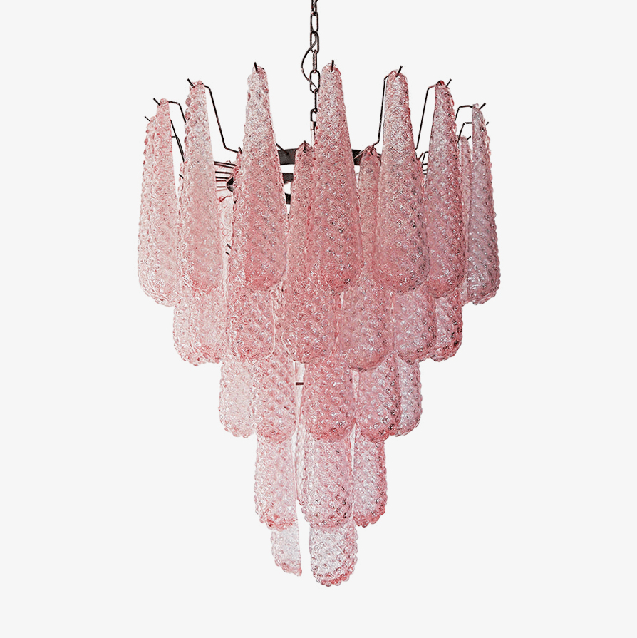 Veliena lampadario Gocce Rosa vetro Murano Motivo Diamante Cascata