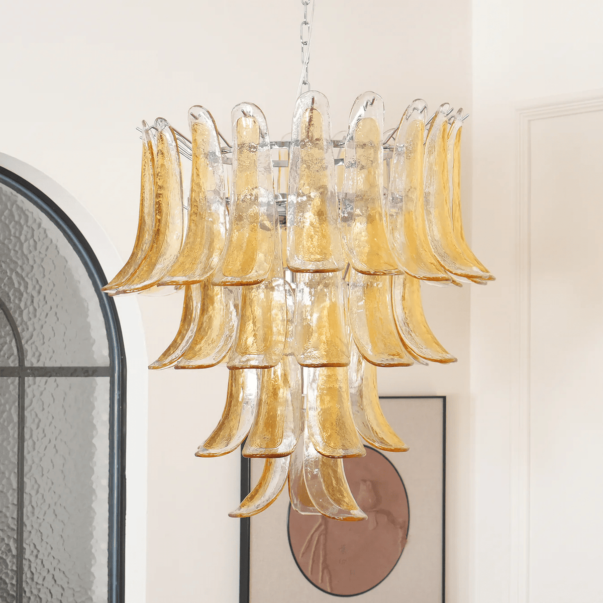 Liorisissa lampadario Giglio ambra vetro Murano Strutturato a Livelli