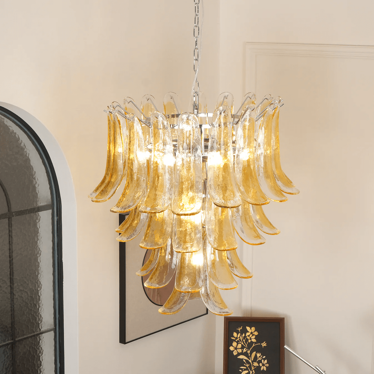 Liorisissa lampadario Giglio ambra vetro Murano Strutturato a Livelli