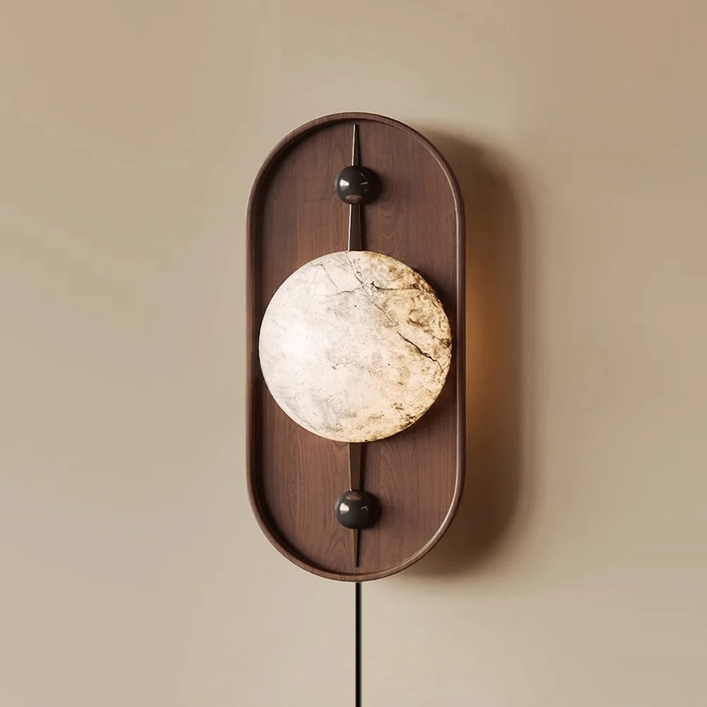 Nivuielle Oval alabastro legno Marrone lampada da parete