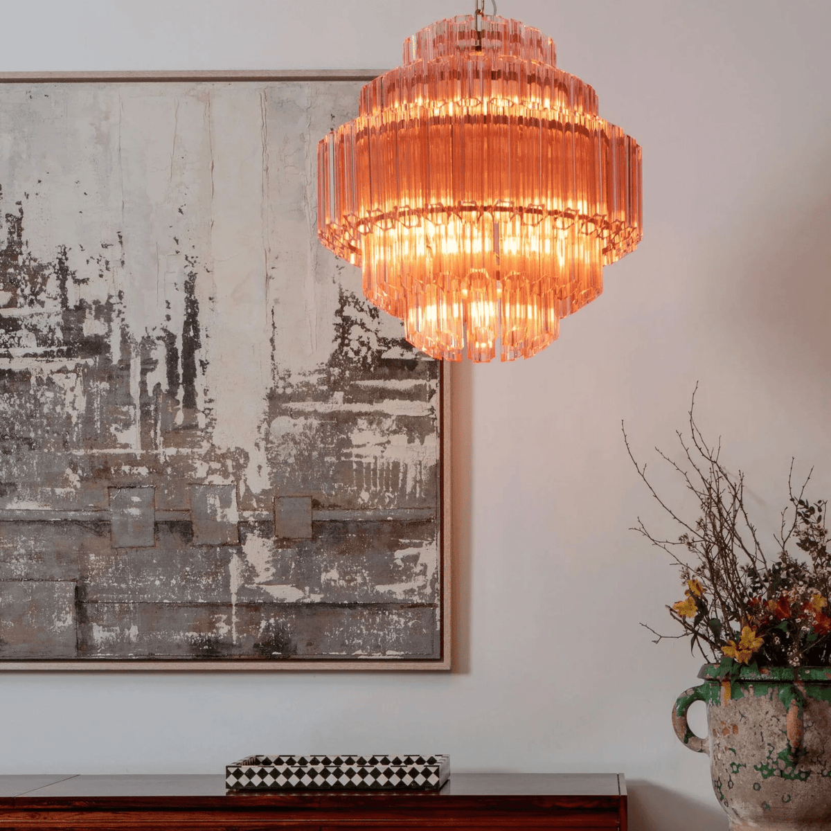 Veleneon lampadario Tubi in vetro Rosa Esagonali Stratificati a Diamante