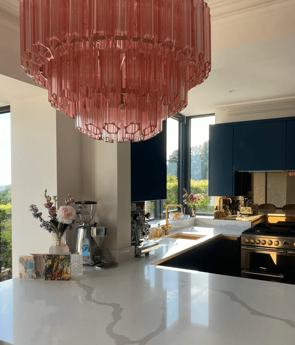 Veleneon lampadario Tubi in vetro Rosa Esagonali Stratificati a Diamante