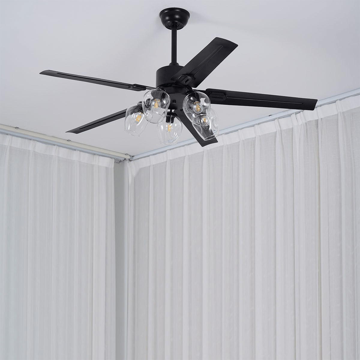 Zazoren Ventilatore da soffitto con luce in vetro nero vintage