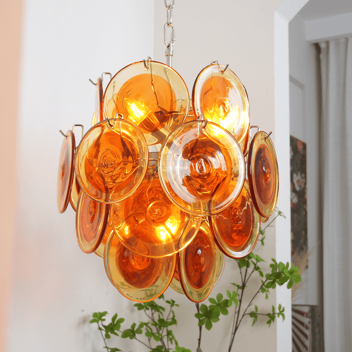 Lioruiel lampadario Arancione vetro Murano a Dischi Stratificati