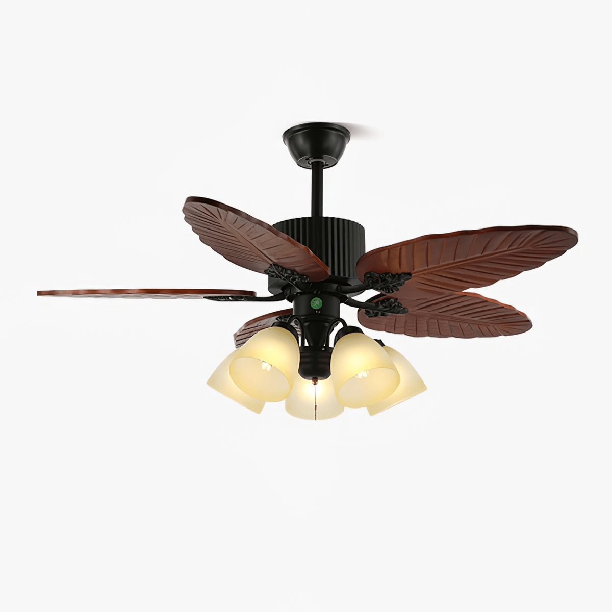 Ventilatore da soffitto con luce Palmoré foglie in legno noce