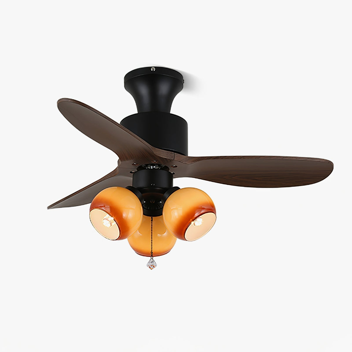 Elvuella Ventilatore da soffitto con luce in vetro e legno vintage