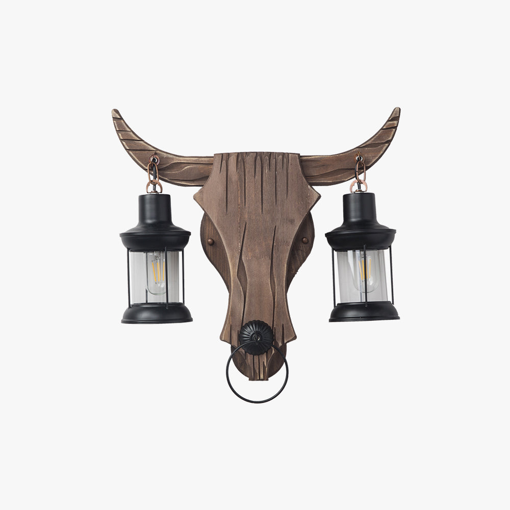 Epoch Industriale LED Design Applique Testa di Toro Legno Marrone Metallo Camera da Letto