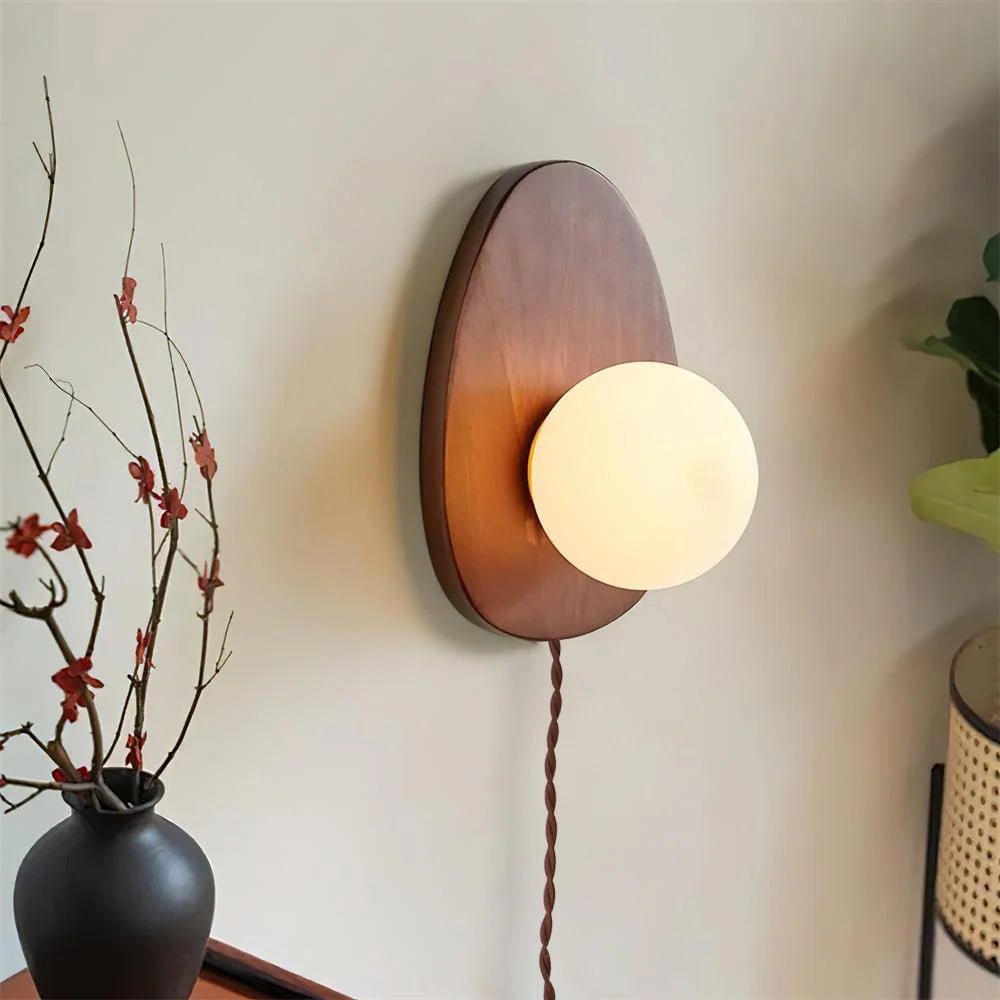 Nylaeiel lampada da parete in legno di noce con vetro