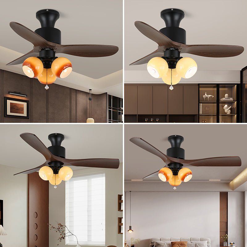 Elvuella Ventilatore da soffitto con luce in vetro e legno vintage