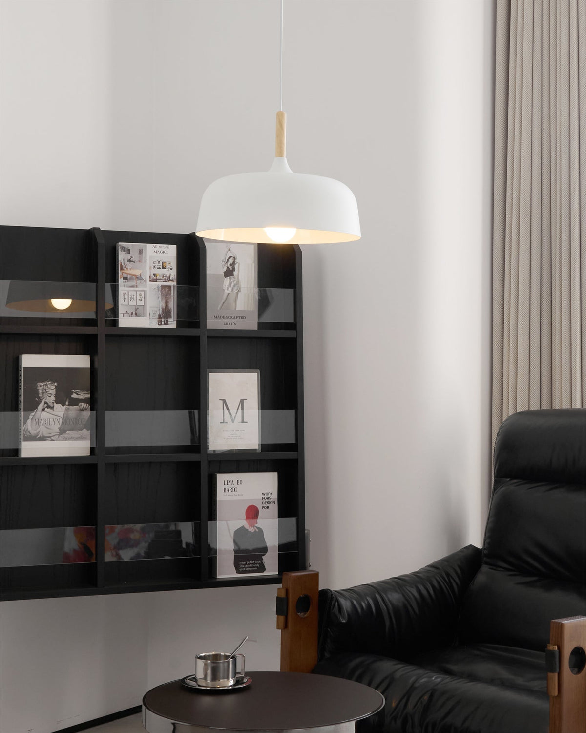 Sylivenne lampada a sospensione con paralume bianco in legno