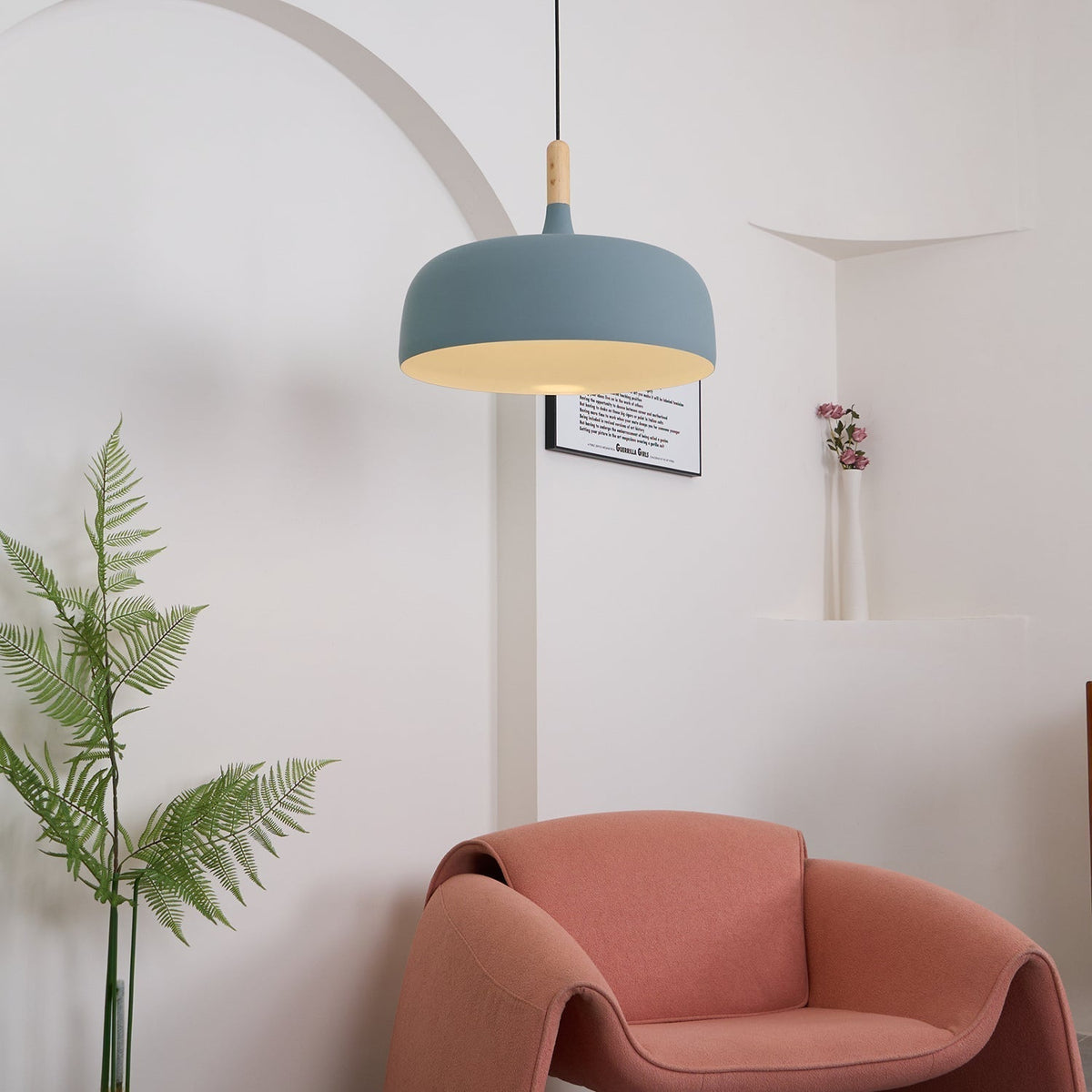 Sylivenne lampada a sospensione con paralume bianco in legno