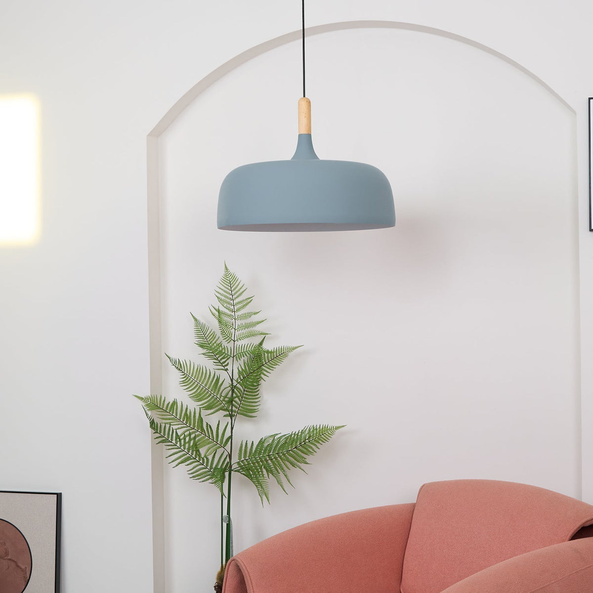 Sylivenne lampada a sospensione con paralume bianco in legno