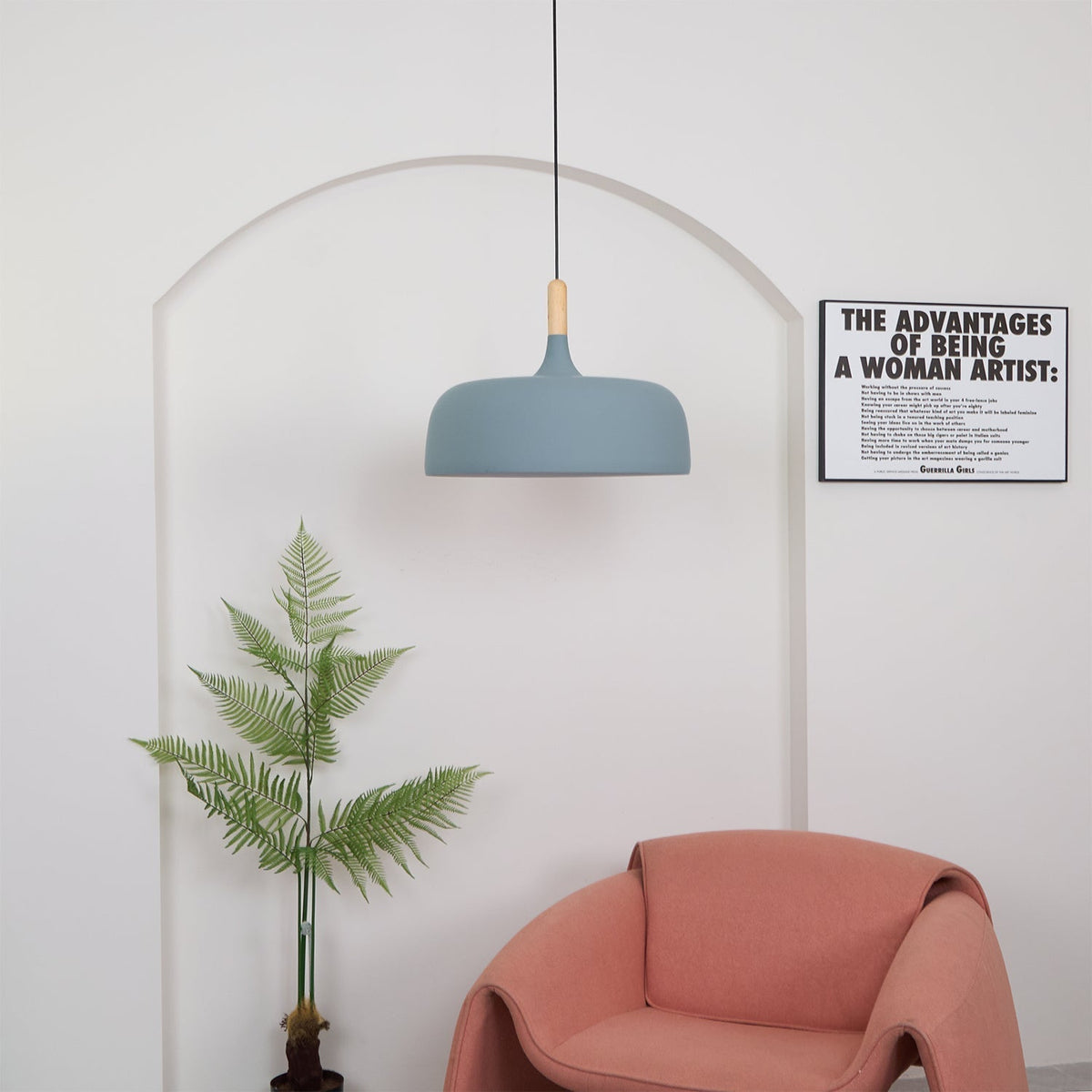 Sylivenne lampada a sospensione con paralume bianco in legno