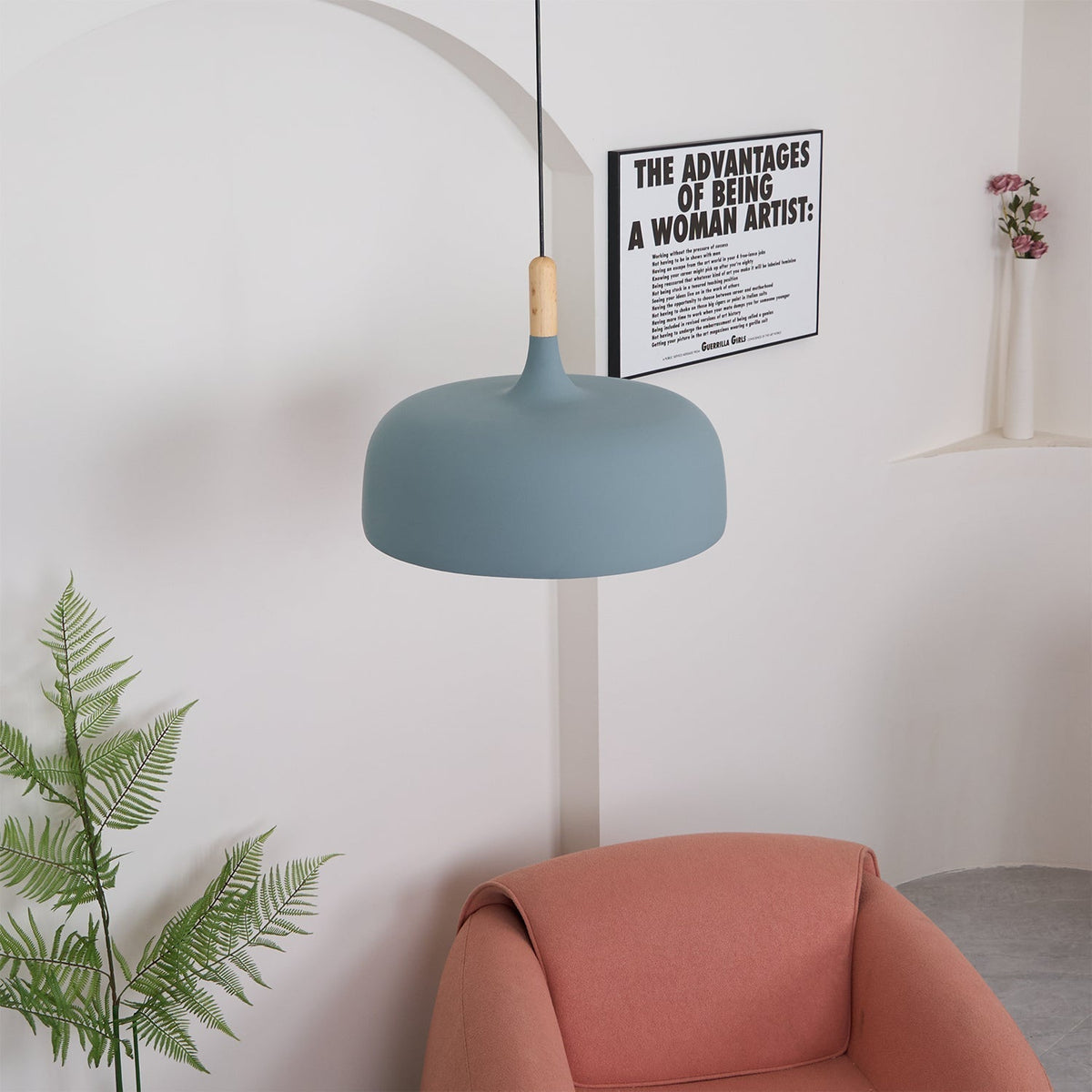 Sylivenne lampada a sospensione con paralume bianco in legno