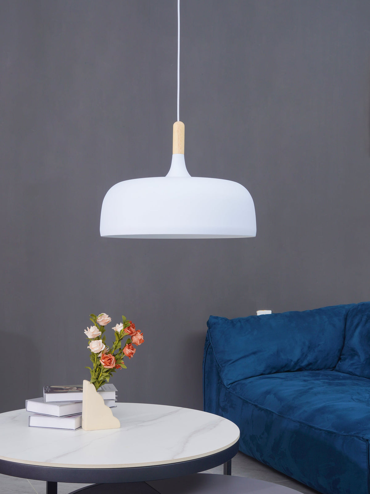 Sylivenne lampada a sospensione con paralume bianco in legno