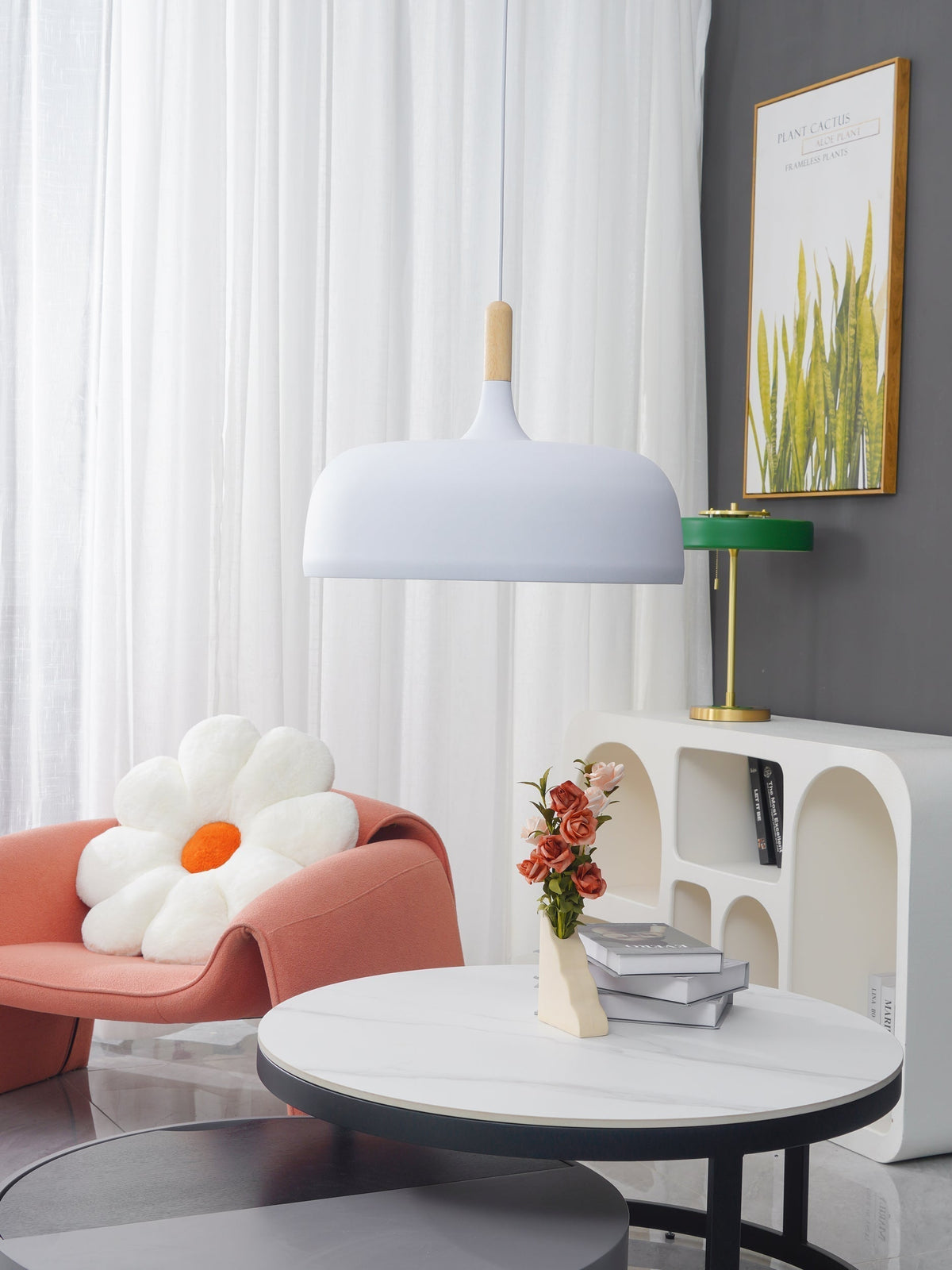 Sylivenne lampada a sospensione con paralume bianco in legno