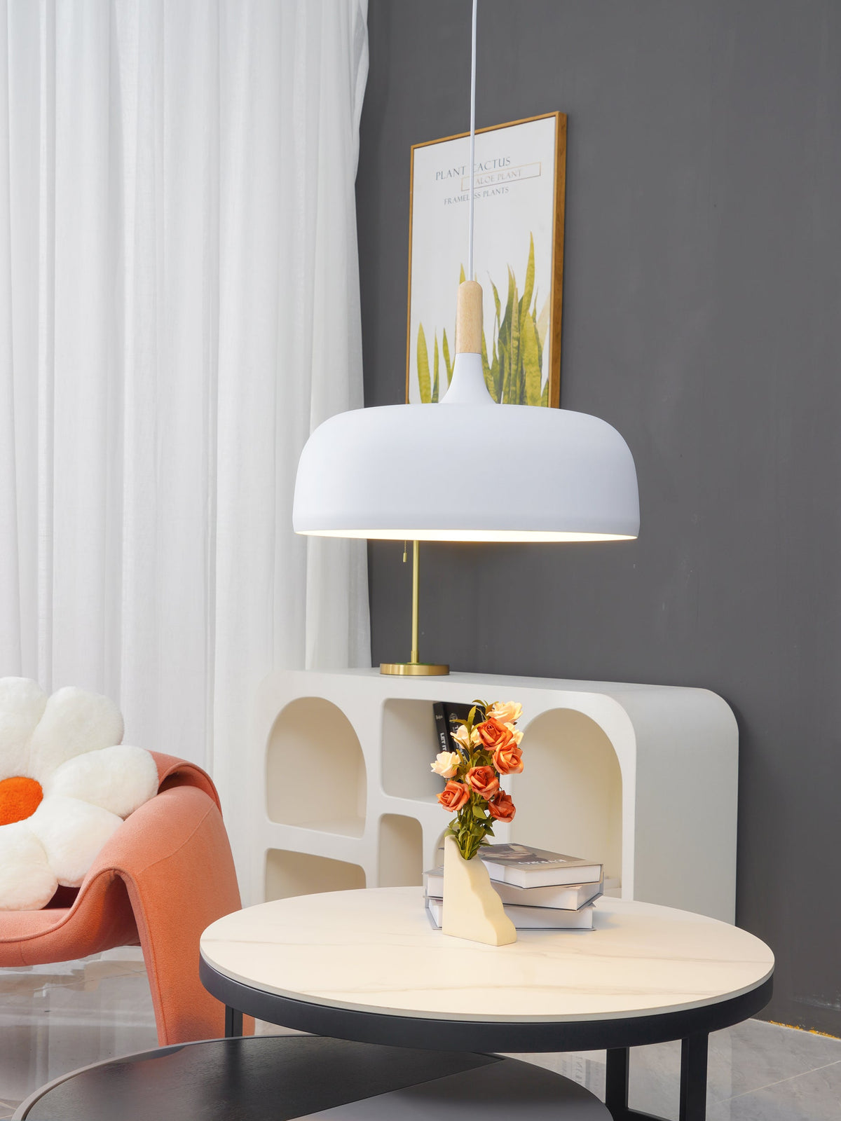 Sylivenne lampada a sospensione con paralume bianco in legno