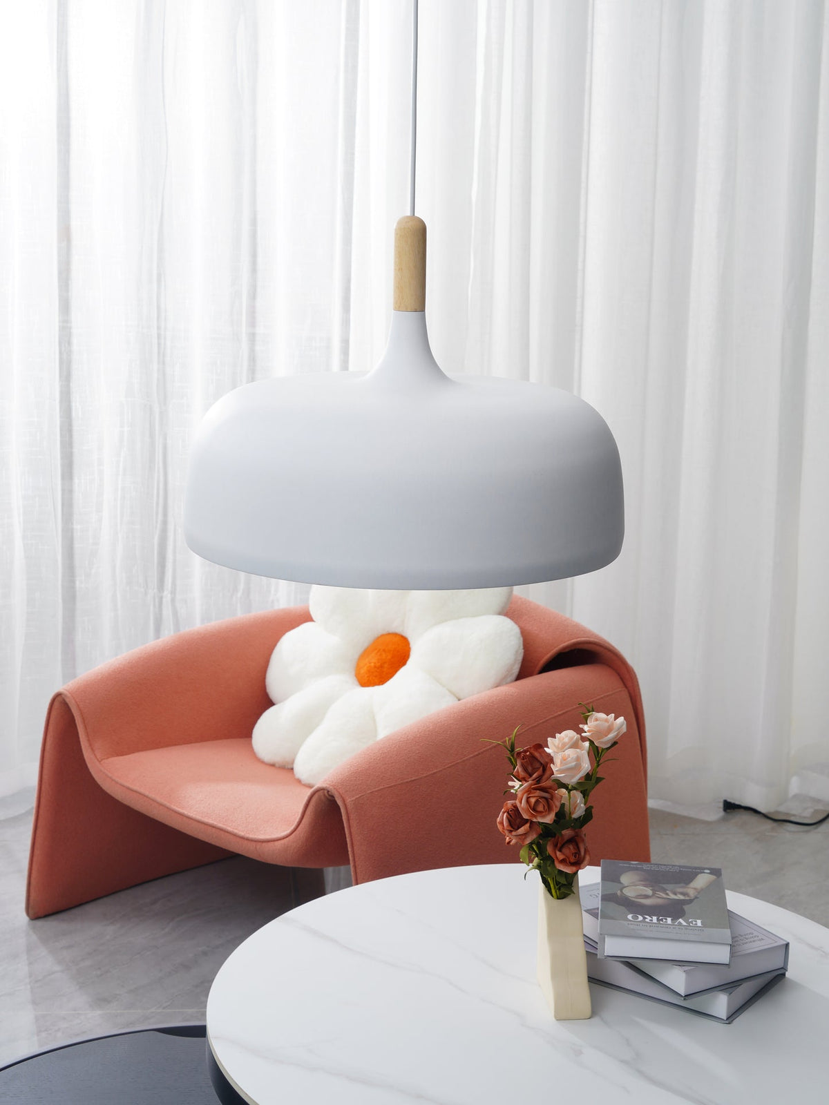 Sylivenne lampada a sospensione con paralume bianco in legno