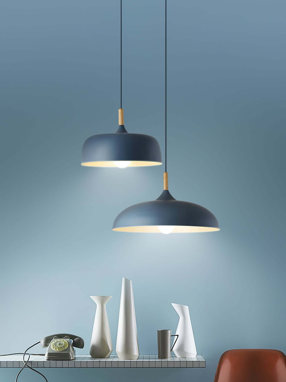 Sylivenne lampada a sospensione con paralume bianco in legno