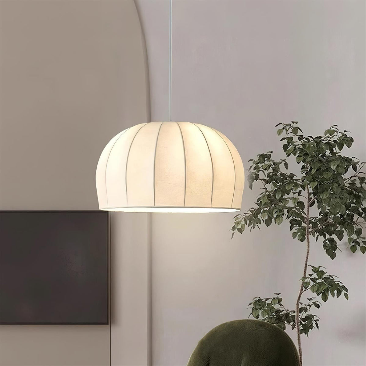 Fioeina lampada a sospensione con paralume in tessuto bianco