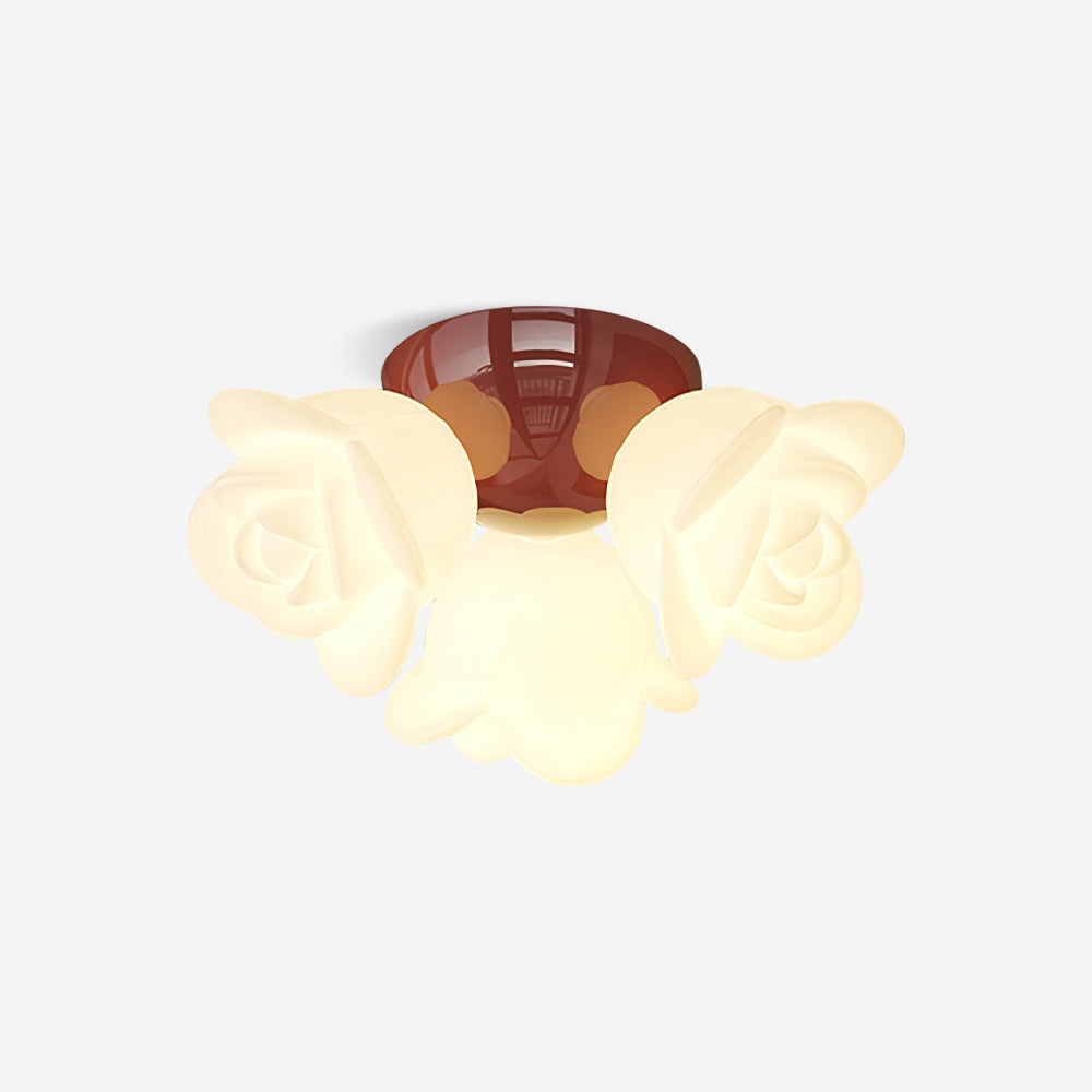 Lampada da soffitto con rosone in metallo e paralume a forma di rosa PE, accento artistico floreale