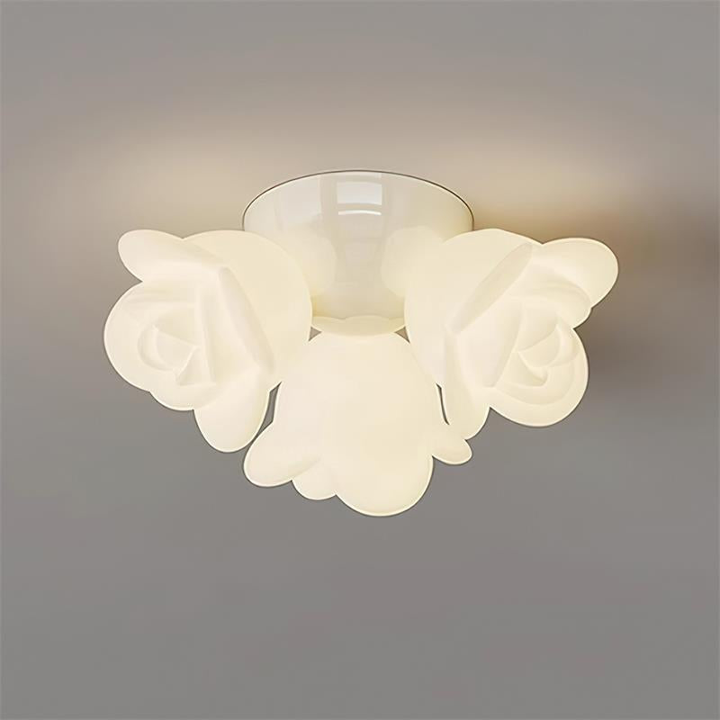 Lampada da soffitto con rosone in metallo e paralume a forma di rosa PE, accento artistico floreale