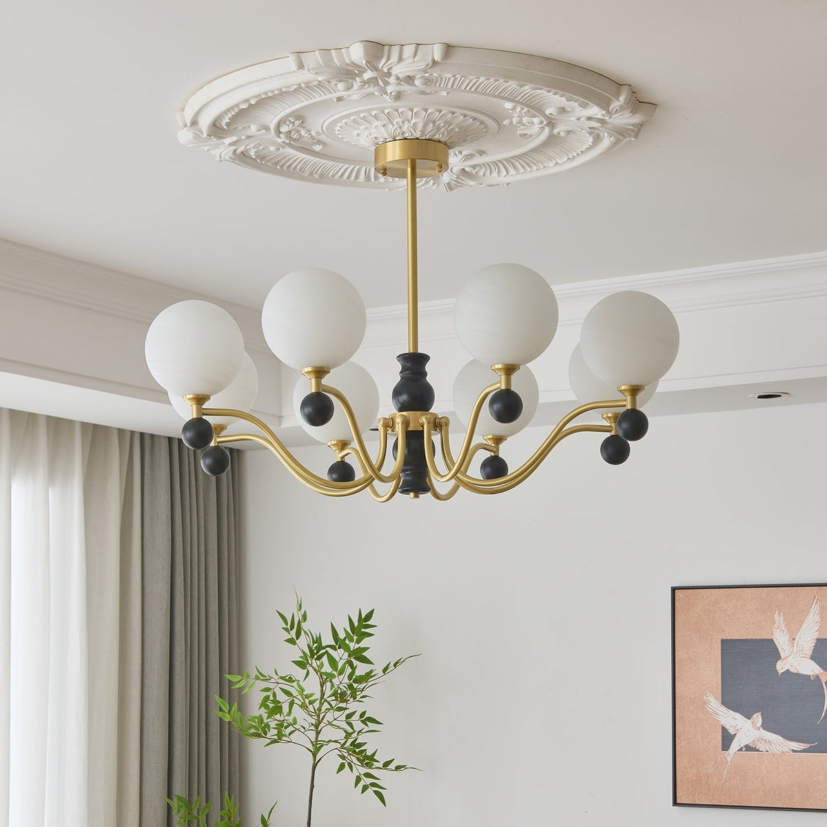 Ershaan lampadario sfera Eleganza vintage in ottone e legno
