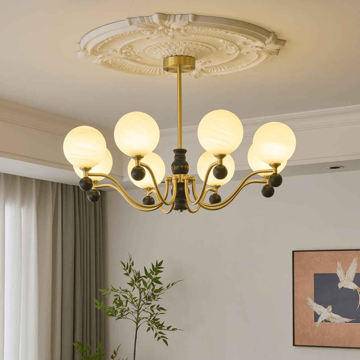 Ershaan lampadario sfera Eleganza vintage in ottone e legno