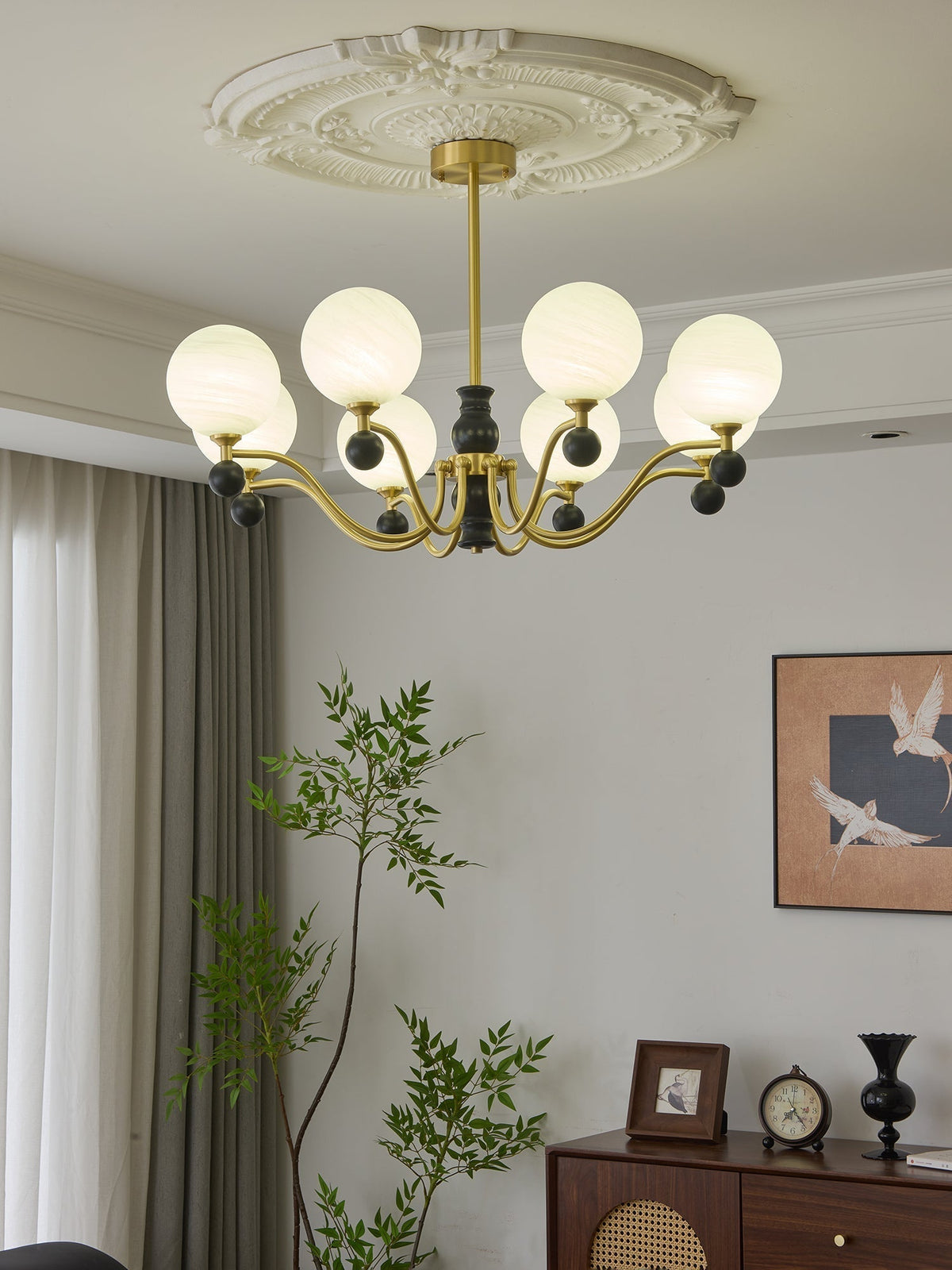 Ershaan lampadario sfera Eleganza vintage in ottone e legno