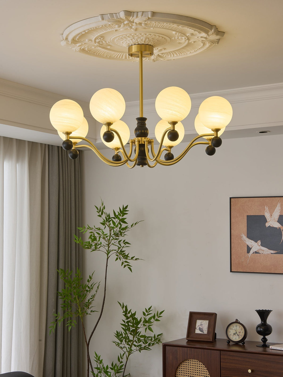 Ershaan lampadario sfera Eleganza vintage in ottone e legno