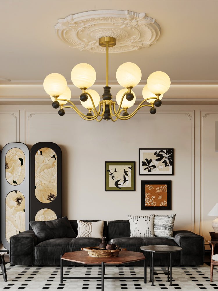 Ershaan lampadario sfera Eleganza vintage in ottone e legno