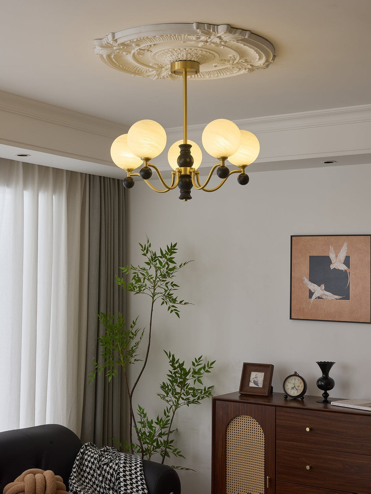 Ershaan lampadario sfera Eleganza vintage in ottone e legno