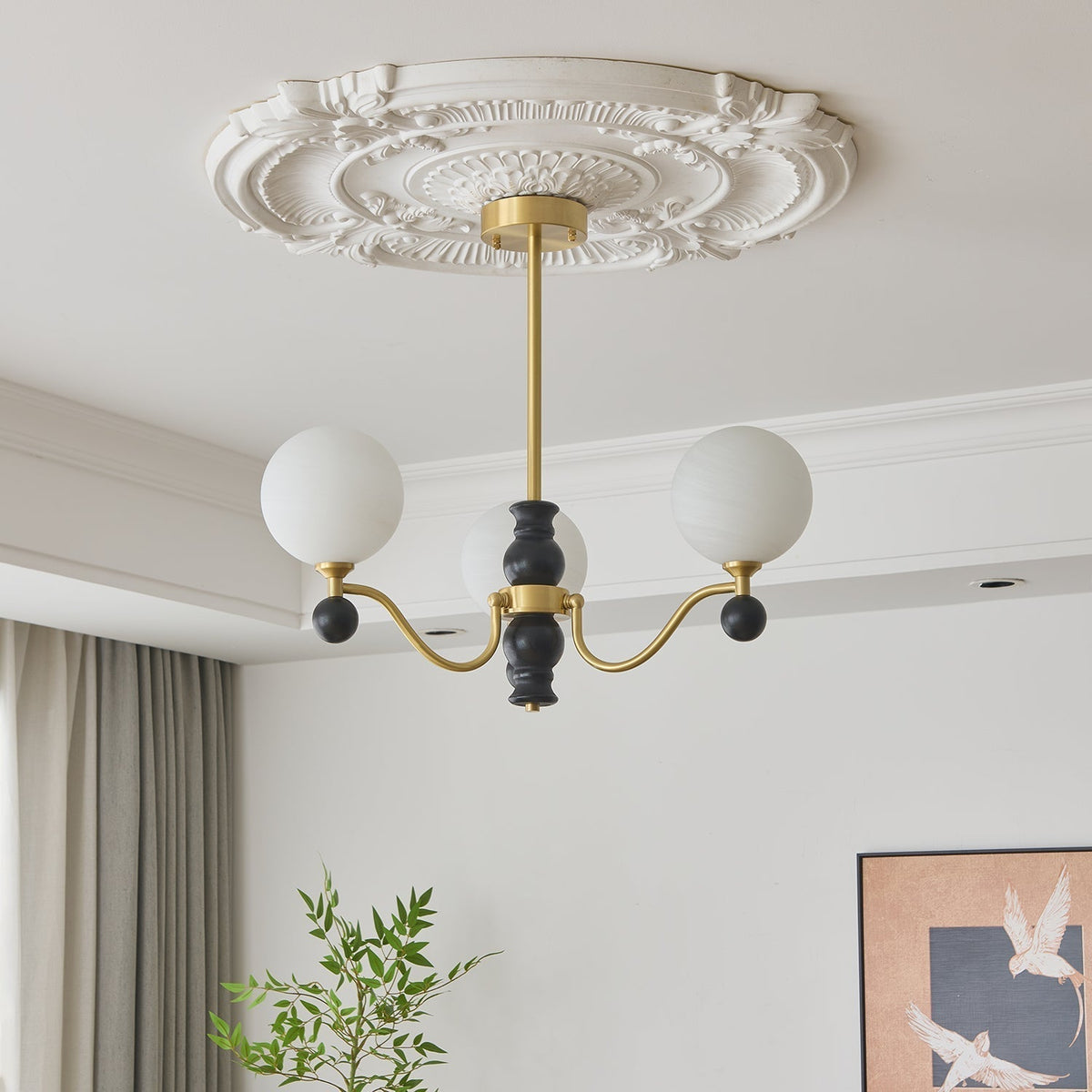 Ershaan lampadario sfera Eleganza vintage in ottone e legno