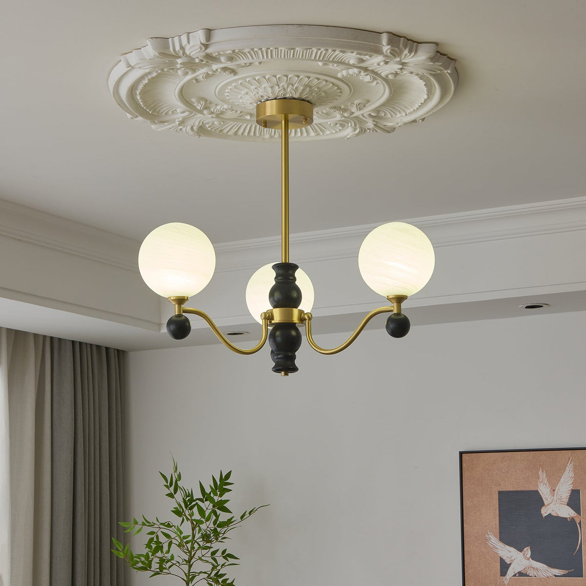 Ershaan lampadario sfera Eleganza vintage in ottone e legno