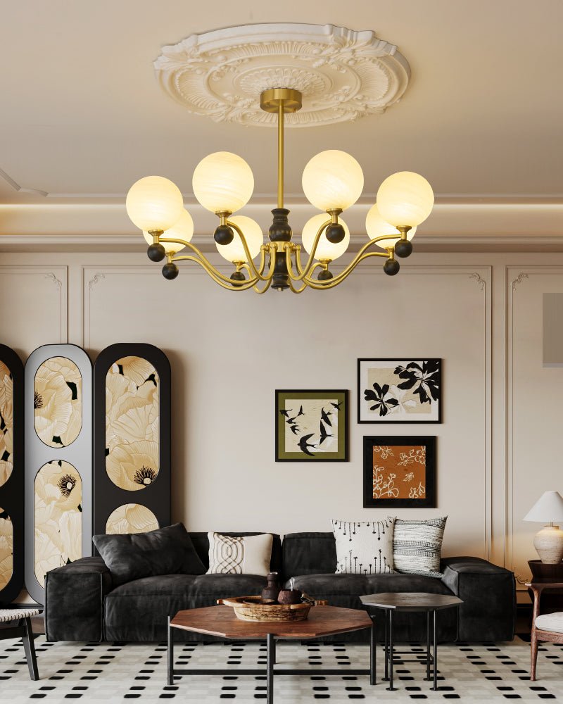 Ershaan lampadario sfera Eleganza vintage in ottone e legno